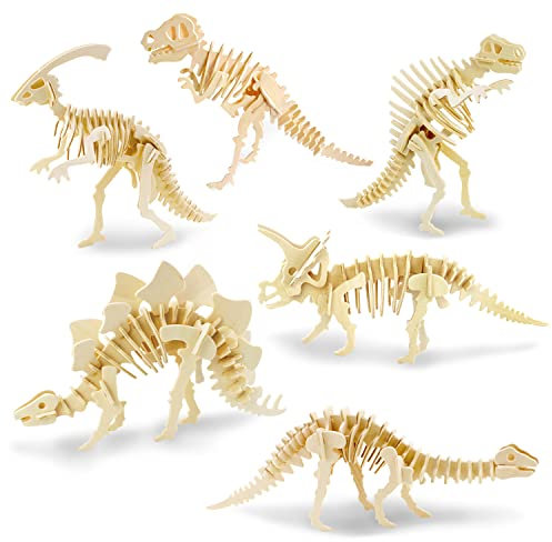 Georgie Porgy 3D Holzpuzzles DIY Modelle Kits für Kinder Dinosaurier Flugzeug Holzhandwerk Spielzeug (T-Rex Triceratops Spinosaurus Parasaurolophus Apatosaurus Stegosaurus)