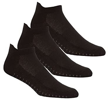 3 Pairs Mens Non-Slip Yoga Pilates Socks Martial Arts Fitness Dance Barre, Anti-Slip/Non-Slip, Full Toe Ankle Fall Prevention Grip Sox, Mens UK 6-11 (EUR 39-46) (Black)