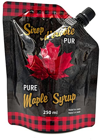 Sirop d'érable du Canada en Pochette de 250 ml - Pratique avec bec verseur - 100% pur - Les Trésors d'érable