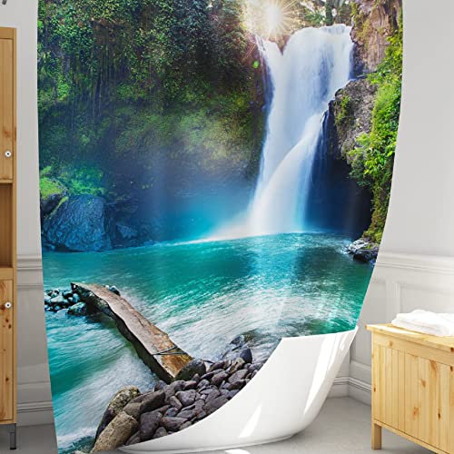 Rideau de douche tissu réaliste de joli paysage de cascade| Rideau douche décoratif pour une salle d'eau plus moderne,Rideau de salle de bain pour baigoire 180x200 avec impression artistique original