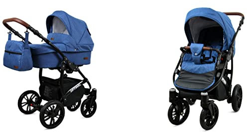 BabyLux Optimal 2-in-1 Baby Kinderwagen Tief und Kinderwagen mit Zubehör Verstellbar und faltbar Aluminium Konstruktion Wasserdicht Nicht abnehmbare Räder Chocolate Black Frame