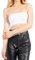 Naileksi Women Pearl Rhinestone Sheer Mesh Crop Top Sexy See Through Long Sleeve Slim Fit Cropped Blouse Shirt Clubwear, White, M
