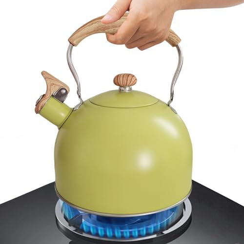 EUBEISAQI Bouilloire sifflante | Théière Bouilloire Sifflante en Acier Inoxydable Rétro 2.5L - Bouilloire à thé pour Eau Chaude à ébullition Rapide, Pliable au Toucher Froid, Jaune