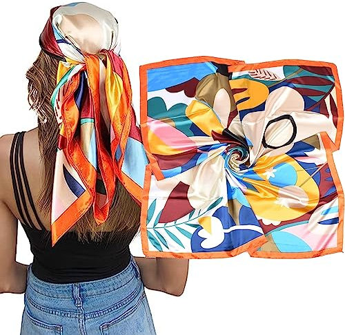 Seidentuch Damen Seidentuch Kopftuch Satin Kopftuch Geeignet für Die TäGliche Freizeit,Arbeit,Urlaub,Reisen und Verschiedene Orte(Orange)
