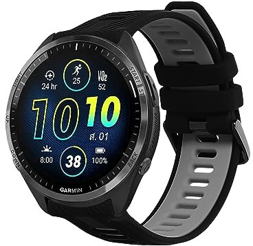 kwmobile Pulsera Compatible con Garmin Forerunner 965/955 / 945/745 Correa - 1x Correas de Silicona Flexible - Tamaño Ajustable - Negro/Gris