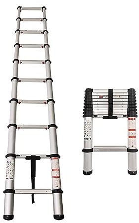Professional DIY Telescopic Ladder with Soft Close Design Lightweight Rust Proof Aluminium, Wide Steps - 2.6M (EN131-6 CERTIFIED)