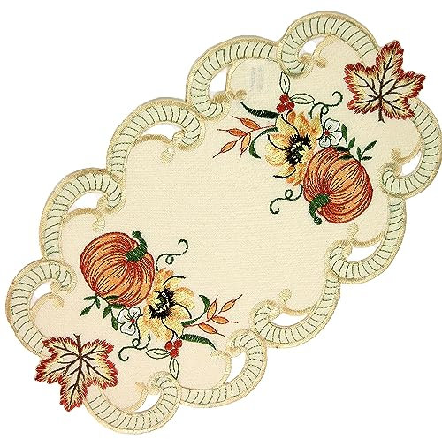 Espamira Deckchen Herbst Oval 22x37 Kürbis Tischdecke Tischläufer Tischdekoration Halloween Untersetzer Aufleger Stoff Bestickt