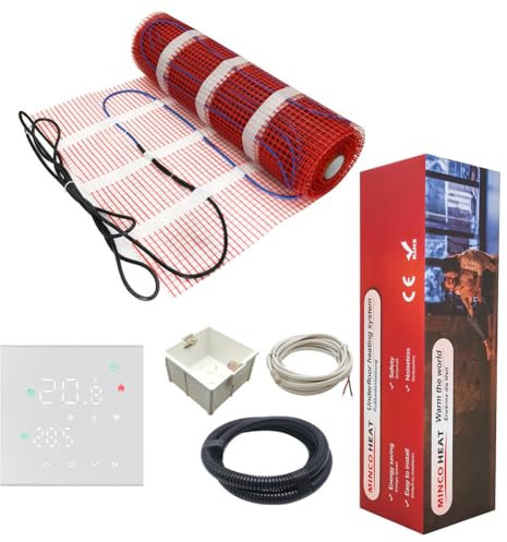 Floor Heat Heating Mat 3.5m2 150W Warm Floor Heating Mat with Thermostats Self-Adhesive Electric 50cm Width (50cm*7m Mat and White Thermostat)