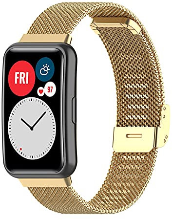 Sylphicryst Compatible avec HUAWEI WATCH FIT Special Edition/WATCH Fit/WATCH Fit new,bracelet en acier inoxydable tressé en maille à dégagement rapide avec bracelets de rechange réglables,Doré