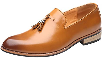 koperras Skate Schuhe Herren High Quaste Komfortable Business Slip On Arbeit Freizeit Einfarbige Lederschuhe Schuhe Herren Sommer Leicht (Yellow, 41)