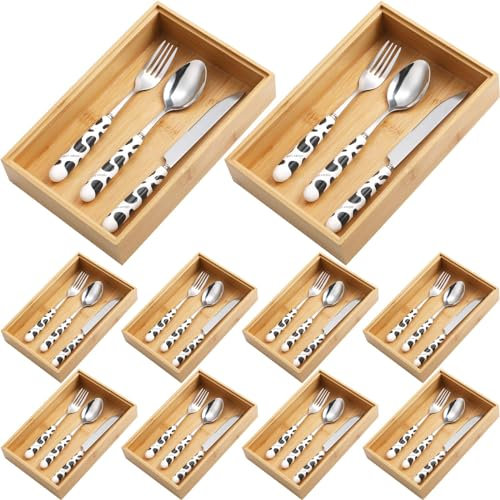 Kigley 8 Pieces Bamboo Drawer Organizer Kitchen Utensils Wooden Utensil Stackable Wooden Storage Box Bamboo Silverware Tray for Drawer(9 x 6 x 2 Inch,Wood)