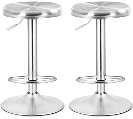 NSIBAN 2 Stück drehbarer Barhocker-Sitz aus gebürstetem Edelstahl, höhenverstellbar, runde Oberseite