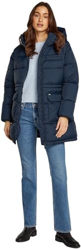 Tommy Jeans Damen Daunenmantel Midi Puffer mit Kapuze, Blau (Dark Night Navy), XL