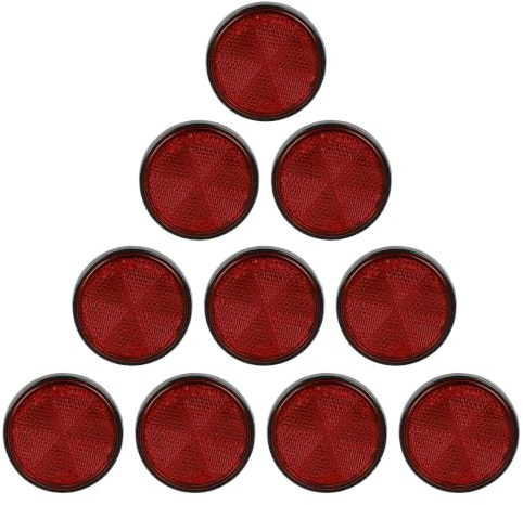 Yinaolan 10 Pack Red Self Adhesive Round Reflectors, E9 Approval Road Safety Stick-on Rear Reflectors for Trailer Caravan Truck Lorry or Agricultural Machines