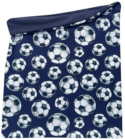 Wollhuhn Kinder Long Loop MAXI Halswärmer/Schlupf-Schal Extra Lang Jungen/Mädchen Viele Motive 20240201 (Baumwolljersey, Fußball Dunkelblau)