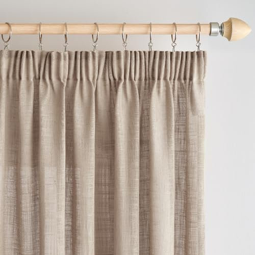 Woaboy Tende per Interni Lino con Fettuccia Tende Moderne Traslucido Decorative per Soggiorno Camera da Letto Finestra 2 Pezzi 140x260cm Marron Foncé