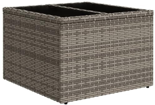 vidaXL Gartentisch mit Glasplatte, Tisch für Garten Terrasse, Couchtisch mit Stahlrahmen, Beistelltisch Gartenmöbel, Grau Poly Rattan