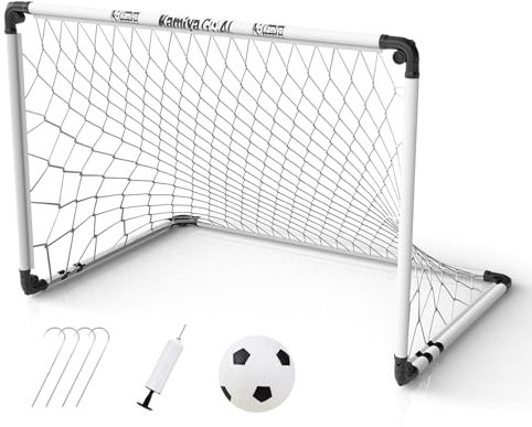 Kamiya Fußballtor Kinder 115x80 cm – 5 in 1 -Set – Fussballtore für Garten für Kinder von 2-8 Jahren, faltbar und leicht zu verstauen – Fußballtor für drinnen und draußen, Weiß