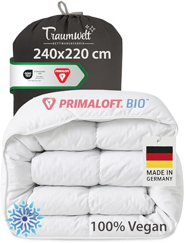 Traumwelt Natur Made in Germany Bettdecke 240x220 cm, hochwertige Daunenalternative mit Primaloft Bio Mikrofasern-Füllung, Sommerdecke, Füllgewicht: 490g, weiß, Allergiker geeignet, Öko-Tex 100