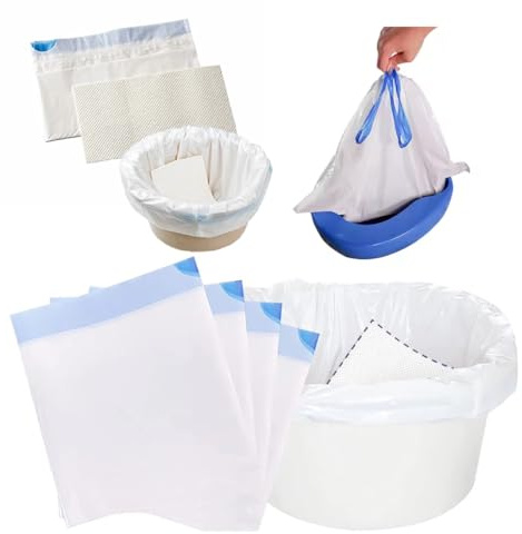 Pack of 40 Commode Liners with Absorbent Pad Odorless | Disposable Bags Super Absorbent, Universal Fit | Suitable for Commodes, Bed Pans, Waste Bags for Commode Chair,