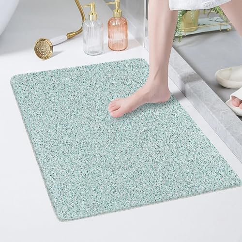 Tapis de douche antidérapant 60 x 80 cm - Doux et sécurisé - Avec trous de drainage - En PVC et uffa - Confortable - Pour zones humides - Séchage rapide - Bleu