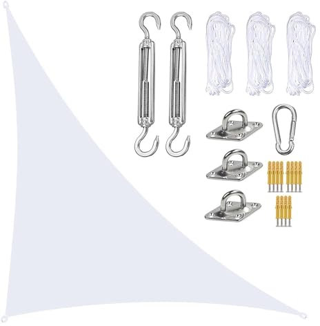 Voile d'ombrage Voile D'Ombrage Triangulaire 5x5x7.1m Imperméable – Toile Protection Solaire Et UV pour Pergola avec Fixation – Brise Vue Creme pour Patio, Terrasse, Balcon & Jardin (Color : White,