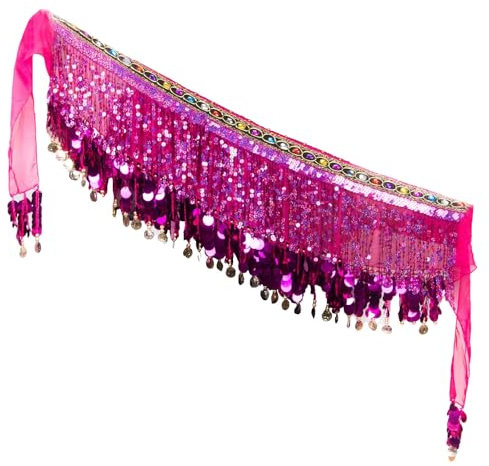 Cintura da uomo in pelle da donna Carnevale con paillettes nappa catena in vita sciarpa per fianchi cintura prestazioni cintura copertura cintura gioielli, Rosa acceso, Taglia Unica