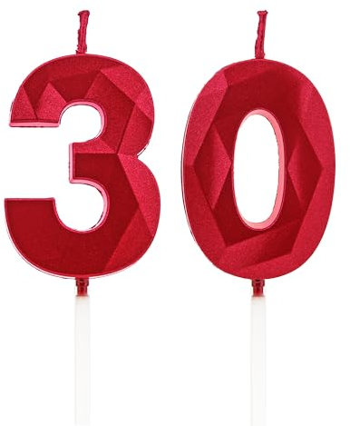 30 Geburtstag Kerzen, Rot Zahlenkerzen Geburtstagsdeko, Happy Birthday Cake Toppers, für Geburtstagsfeier Hochzeiten Firmenjubiläen (Rot, 30)