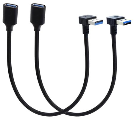 LANMINGLEL Breve Cavo Usb 3,0 90 Gradi Sinistra e Destra Adattatore Usb Maschio a Femmina Cavi 5 Gbps Usb 3,0 90 Gradi Cavo di Prolunga Dati per Tastiera, 2 Confezioni (Angolo giù e angolo su)
