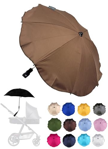 BambiniWelt by Rafael K. Sonnenschutz universal [Sonnenschirm für Kinderwagen] Buggy UV Schutz 50+ mit Universalhalterung biegsamer Schirm für Rund- und Ovalrohre verstellbar (braun)
