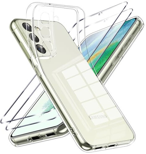 Viojrlra Cover per Samsung Galaxy S21 FE 5G con 2 Pezzi Vetro Temperato Protezione Pellicola, Custodia in Silicone TPU Trasparente Morbido, Antiurto Anti-graffio Cover Case per Samsung S21 FE