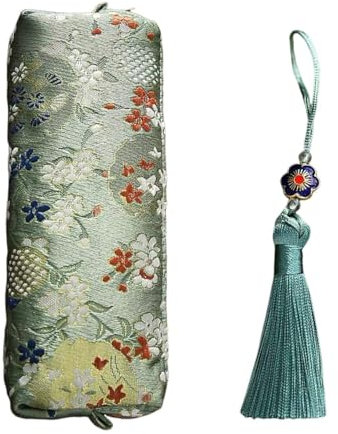 1 Trousse À Crayons Florale De Style Chinois, 1 Pendentif Pompon, Sac De Papeterie Brodé De Fleurs, Sac De Rangement De Bureau, Mini Trousse À Cosmétiques Pour Filles