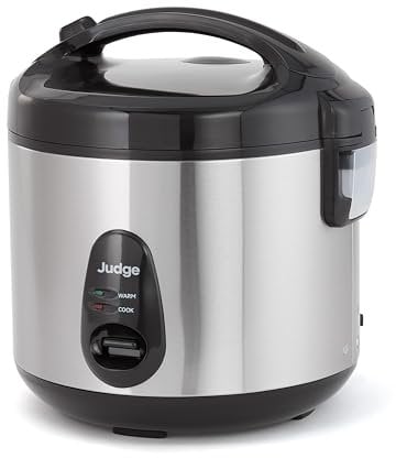 Judge Stainless Steel Rice Cooker 1.8L For Perfect Rice Every Time, Rice Maker with Keep Warm Function, 700W, Includes Steamer Basket, Measuring Cup and Spoon