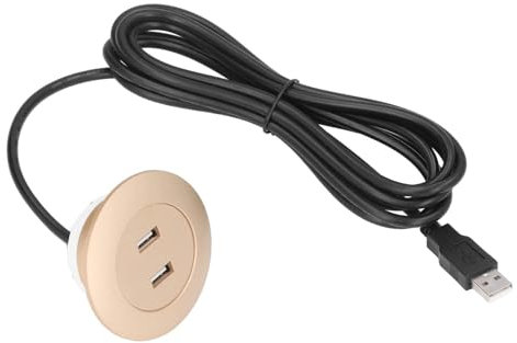 Powered USB Hub Socket Recessed, USB Power Strip Outlet with Power Supply, Dual USB Charging Ports Socket Mounted into Bed Desk Table Sofa (Gold)