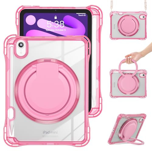 Custodia protettiva per iPad Mini 7a/6a generazione 2024, antiurto di grado militare, con supporto da polso, per iPad Mini 7a/6a generazione 2024, rosa