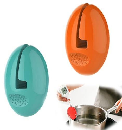 Hayaww 2 Stück Thermometerhalter Silikon Thermometer Clip Temperaturfühler Halter für Töpfe Temperatur Clip für Kochgeschirr Hitzebeständiger Thermometer Halter messung Prise Topf Werkzeug (A)
