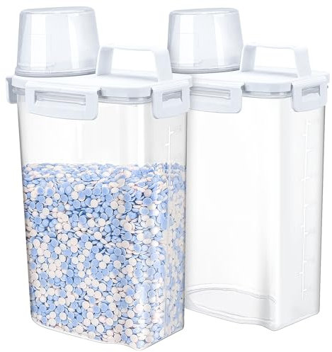 2 Stück Transparent 2.5L Luftdichte Waschmittelspender mit Messbecher, Multifunktionale Aufbewahrungsbox für Waschpulver, Wäscheparfüm, Reis, Getreide & Mehr