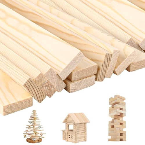 VIDETOL 30 Stück Holzstäbe Quadratisch, 30 x 3 x 1 cm Unvollendete Holzleisten, Holzleisten zum Basteln für Bastelprojekte, Schnitzen, Holzbasteleien, DIY Projekte