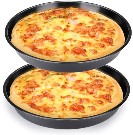 Diakey Pizzablech für Backofen, tiefe Pizzablech, antihaftbeschichtet, Karbonstahl, runde Backbleche, 31,5 cm, 2 Stück