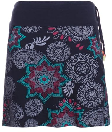 Vishes Alternative Bekleidung - Damen Mini-Rock Baumwolle Blumen-Muster extra breiter Bund mit Kordel-Zug und Taschen
