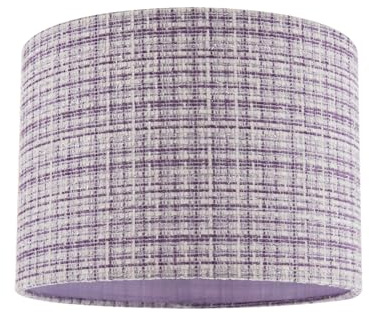 Stylish Cross Hatch Designed Textured Linen Fabric Lamp Shade in Lilac and White | 18cm x 25cm | Inner Lilac Satin Lining by Happy Homewares