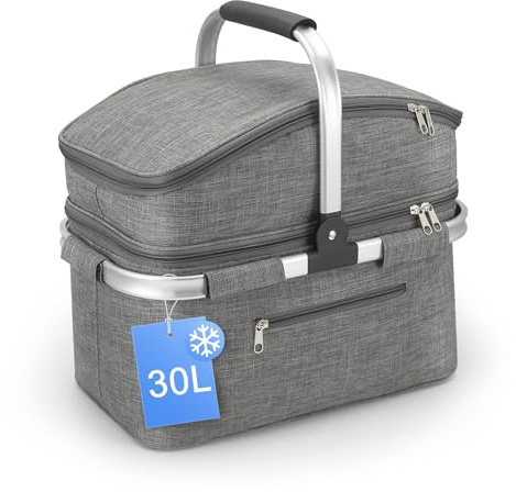 Nagoyuki 30L Einkaufskorb, Kühltasche, Faltbarer Kühlkorb, Doppellagige Einkaufstasche, Praktischer Einkaufskorb mit gepolsterten Griffen, ideal für Reisen, Picknick, Einkaufen, Geschenk