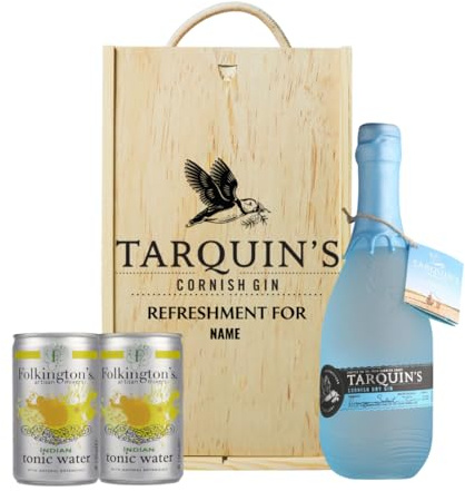Personalised Tarquin’s Cornish Gin Gift Set with Folkington’s Tonics – 70cl | 42% ABV | Wooden Presentation Box | Luxury Gin Gift for Him or Her