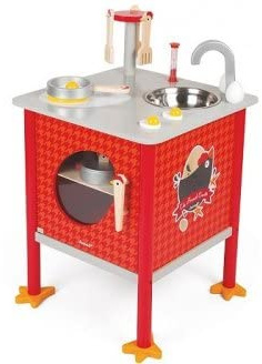 cavernedesjouets Jeu Imitation Cuisine en Bois equipée avec Accessoires : The French cocotte 41,5 x 42 x 64,5 cm - Set Jouet Enfant + Carte Tigre