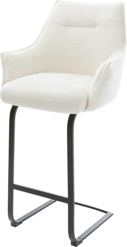 DELIFE Barstuhl Alja-Flex Freischwinger Flach Metall Schwarz Bouclé Soft Beige Taschenfederkern