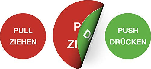 Aufkleber Türschild doppelseitig PULL ZIEHEN = ROT/PUSH DRÜCKEN = GRÜN selbstklebend 10cm Ø (Klebeseite ZIEHEN) (Türaufkleber, Hinweisschild) praxisbewährt, wetterfest