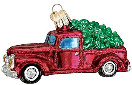 Old World Christmas Old Truck with Tree Glass Blown Ornament for Christmas Tree, Handcrafted Holiday Decoration, Transportation Collection