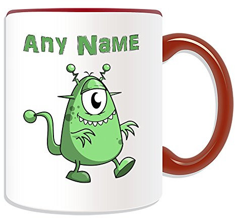 Personalised Gift - One-Eye Monster in Green Mug (Fairy Tale Design Theme, Colour Options) - Any Name/Message on Your Unique - One Eye Alien