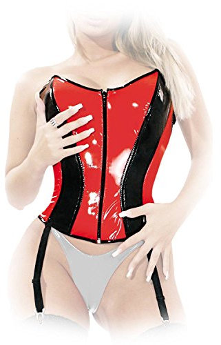 Ledapol - Rassige Lack Straps-Corsage/Korsett mit Schnürung rot-schwarz - Gr. XL