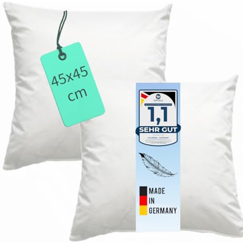 Luxusfeder 2er Sofakissen 45x45 cm Daunen Füllung 450g - Bezug 100% Baumwolle - Daunenkissen - Kissenfüllung - Kisseninlett - Innenkissen - Öko-Tex